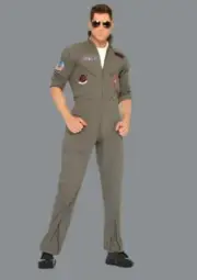 Leg Avenue Men's Top Gun Flight Suit Costume - Green, S/M