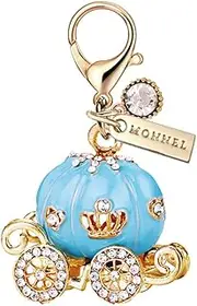 [Monnel] MC473 Princess Pumpkin Carriage Lobster Clasp Crystal 3D Charm for Women with Velvet Bag (Blue,1 Piece), 4.8 cm (L) X 1.8 cm (W) X 4 cm (H), Zinc Alloy Metal Rhinestone Crystal Enamel Handmade