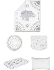 [The Peanutshell] Boho Baby Bed Quilt Sheet Set 5 Piece in White