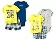 Carter's Baby Boys 3 Pc Bodysuit Shirt & Shorts Set NWT 3 Months Handyman VIP