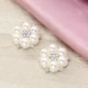10pcs Pearl Flower Buttons Embellishments Rhinestone Crafts Cellphone
