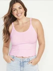 Old Navy Women’s Size 2X ~ Pink Fitted Cropped Lettuce-Edge Rib-Knit Tank Top