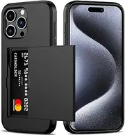 for iPhone 15 Pro Case with Card Holder (Store 2 Cards) Wallet Case Slim Dual Layer Heavy Duty Protective Shockproof Hidden Card Slot Phone Case for iPhone 15 Pro,Black