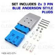 3Pin Anderson Style Plug Surface Mount Stainless Cover SB50 with 2x Blue -071+2B