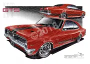 HOLDEN HT GTS MONARO SPANISH RED A2 FRAMED PRINT (HC67)