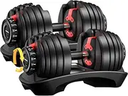 Advwin Adjustable Dumbbell Sets, 24KG / 24KG*2 Single Dumbbell for Men and Women with Anti-Slip Metal Handle, Fast Weight Adjust,Black Dumbbell with Tray Suitable for Full Body Workout Fitness