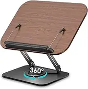 CYUNER Book Stand for Reading,Book Holder, Height&Angle Adjustable, 360° Rotating Base, Foldable and Portable, Lightweight for Office, Kitchen, School Textbook, Recipe,Kindle,Tablet (Dark Wood)