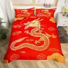 Dragon Duvet Cover Set Twin Size,Golden Clouds Hand Graffiti Bedding Set,Wild