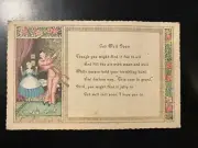 ~1910 GET WELL SOON Card Unused Pastel Gold Girls Unusual Poem Rhyme Flowers