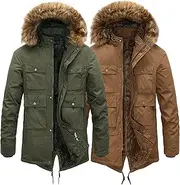 [DGHM-JLMY] 2 Pack Men's Warm Parka Jacket Windproof Coat Fleece Lined Parka Jackets With Removable Fur Hooded