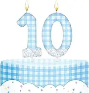 Conelist Cute Anime Themed Birthday Number Candles Kawaii Theme Birthday Cake Topper Blue and White Plaid, Cloud and Cake Pattern Candle for Girls Party Decor Supplies (Number 10)