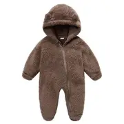 Nevenka Baby Fleece Footie Snowsuit Cartoon Bear Warm Hooded Outfits-Brown