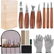 20Pcs Wood Carving Kit, Wood Whittling Tools, Carving Set with Gloves Wax Sandpaper, Whittling kit, Professional Wood, Multipurpose Wood Carving Kit for Beginners、Adults and Woodworking