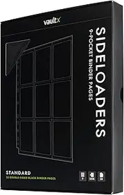 Vault X 9 Pocket Sideloading Pages for 3 Ring Binder, Double-Sided A4 Sideloaders, Storage for Collectible Card Games, Sports, TCG (Black, 50 Pack)