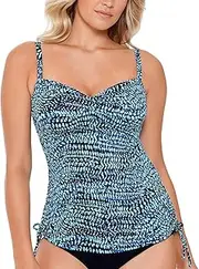 [Swim Solutions] Women's Sea Swirl Printed Adjustable-Side Tie Underwire Tankini Top