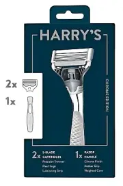 Harry's 5-Blade Men's Razor 1 Razor Handle 2 Razor Blade Refills Chrome Handle