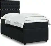 vidaXL Velvet Box Spring Bed Set - King Single Mattress/Topper/Black/Adjustable Headboard