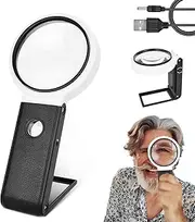 Magnifying Glass with Light and Stand,25X Foldable Handheld Loupe,Desktop Stand Magnifier for Seniors Reading Watch Repair Soldering Close Work