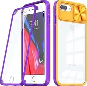 Phone Case for iPhone 7plus 8plus 7/8 Plus with Built in Screen Protector Camera Cover Slide 360 Full Body Protection Slim Clear Bumper Cell Accessories i Phone7s 7s + 7+ 8s 8+ Phones8 7p 8p Yellow