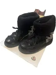 MONCLER Insolux M rubber-trimmed fleece, shell and patent-leather snow boots