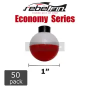 1" inch Plastic Round Fishing Bobbers Floats - RED & WHITE - 50-count