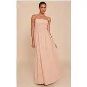 Mushroom Bandeau Shirred Detail Maxi Dress, Mushroom
