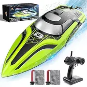 DEERC RC Boat, Remote Control Boat for Pools&Lakes, 20+ mph Self Righting Racing Boats with Rechargeable Battery for Kids and Adults, 2.4GHz Outdoor Radio Controlled Watercraft with Low Battery Alarm