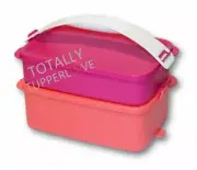 Tupperware Lunch Set of 2 Pak N Carry Click To Go w/ Handle Pink & Coral Orange