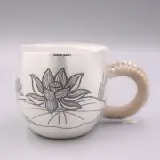 Solid S999 Fine Silver Tea Cup Lucky Lotus Wine Drinking Cup With Handle 4.3in H