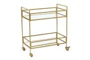 Fairmont Drinks Trolley Home Bar Cart Drink Display with Two Glass Shelves Gold