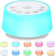 Color Noise Sound Machines with 10 Colors Night Light 25 Soothing Sounds and Sleep White Noise Machine 32 Volume Levels 5 Timers 3 Adjustable Brightness Memory Function for Adults Kids Baby (White)