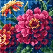 Dimensions Mini Needlepoint Kit 5"X5"-Zinnias Stitched In Thread 7213