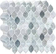 [WALPLUS] 20 Sheets Glossy Peel and Stick Kitchen Backsplash Thicker Design Tile Stickers Self Adhesive Stick on Subway Tile 12" x 6" Bathroom Splashback Water Heat Resistant 3D Wall Tiles Leaf Gray