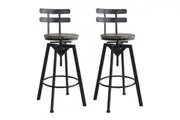Levede 2x Bar Stool Industrial Adjustable Swivel Stools Back Wood Counter Chairs