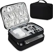 IGOLUMON Electronics Organizer Portable Travel Cable Organizer Bag Waterproof Double Layer Electronic Accessories Carrying Case for Power, Chargers, Hard Drives, Black
