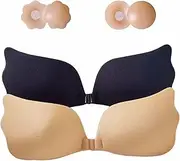 [LOTWY] Adhesive Bra Strapless Sticky Bra Push up Reusable Invisible Bras for Women, 4 Pairs Sticky Bras & Silicone Nipple Cover Set