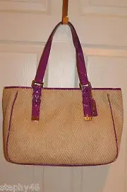 NWT! NEW! COLE HAAN Violet Patent Highline Straw Soft Gold Tote Bag B42160 $198