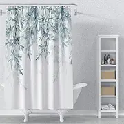 MIRRORANG 105 x 160 cm Leaf Shower Curtain Plant Watercolour Natural Eucalyptus Green Leaves Shower Curtain for Bathroom Waterproof Polyester Fabric Set with Hooks