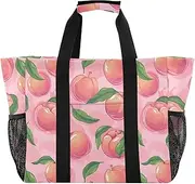 [sanluoli] Tote Bags For Women Collapsable Tote Bag For Beach Sandproof with Handles Laundry Tote Bag, Cute Cartoon Peach Pink, 1 size