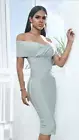NEW DESIGNER COUTURE SEA FOAM LIGHT GREEN OFF THE SHOULDER BARDOT BANDAGE DRESS