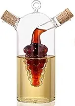 ELETON Grape Motif Oil and Vinegar Cruet Dispenser Bottle,Clear Borosilicate Glass 2 in 1 Olive Oil Vinegar Cruet with Cork Stoppers,Olive and Balsamic Vinegar Bottle