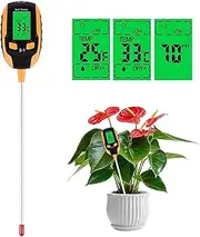 5-in-1 Soil Tester Moisture Meter, Test Soil Humidity/Soil Moisture/Ambient Illumination/Soil PH, Soil Tester Hygrometer Sensor for Garden Plant Flower Lawn Care Farming Outdoor Use
