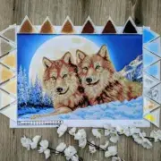 Bead embroidery.Diagram.Bead cross stitch kit.Bead set.NW-274 Wolves under the M