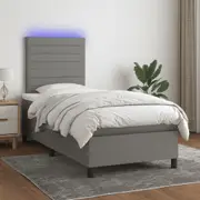 Box Spring Bed with Mattress&LED Dark Grey 106x203 cm Fabric vidaXL