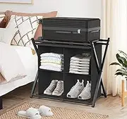 Luggage Rack for Guest Room, Folding Suitcase Stand for Bedroom Storage, Steel Luggage Stand with Waterproof Fabric, Easy to Install, Support 150 lb, Space Saving for Clothes Shoes