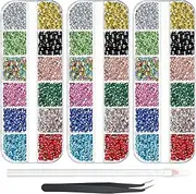 9000 Pieces Hotfix Rhinestone 3 Sizes 12 Colors Flatback Round Glass Gemstone Crystal Iron On Rhinestones Glass Stones with Tweezers and 1 Picking Pen for DIY Manicure, Face Art Clothes Bags