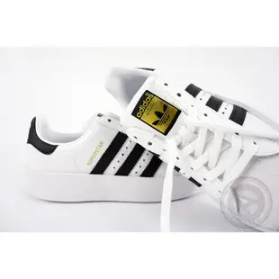 【A-KAY0】ADIDAS 女 SUPERSTAR BOLD W 皮革 厚底 金標 白黑【BA7666】