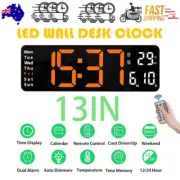 13" Orange Large Digital Big Jumbo LED Wall Desk Clock Display With Temperature