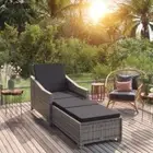 Poly Rattan Sun Lounger With Cushion Deck Patio Pool Sunbed Chaise Longue Grey