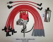CHRYSLER 318-360 Red SMALL Male Cap HEI Distributor + 45K Coil +Spark Plug Wires